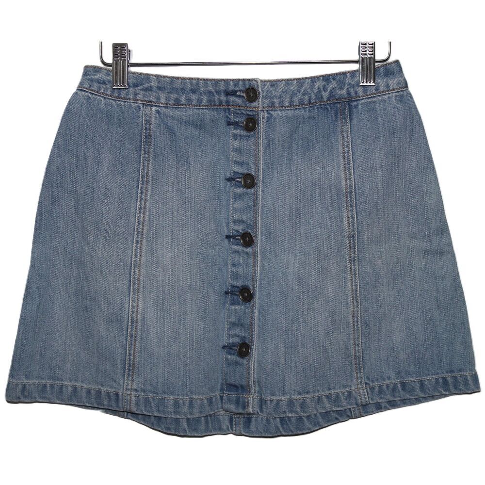 Womens Abercrombie & Fitch Blue Denim Button Front Jean Skirt Mini Skirt Size 2